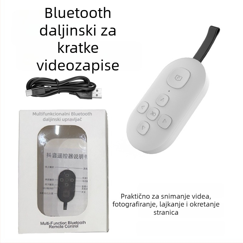 Bluetooth daljinski upravljač s pomakom stranica i selfie jednim pritiskom — DY08, 200mAh, USB-C, domet 15 m, mat ABS, Android/iOS kompatibilan