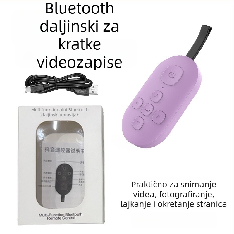 Bluetooth daljinski upravljač s pomakom stranica i selfie jednim pritiskom — DY08, 200mAh, USB-C, domet 15 m, mat ABS, Android/iOS kompatibilan