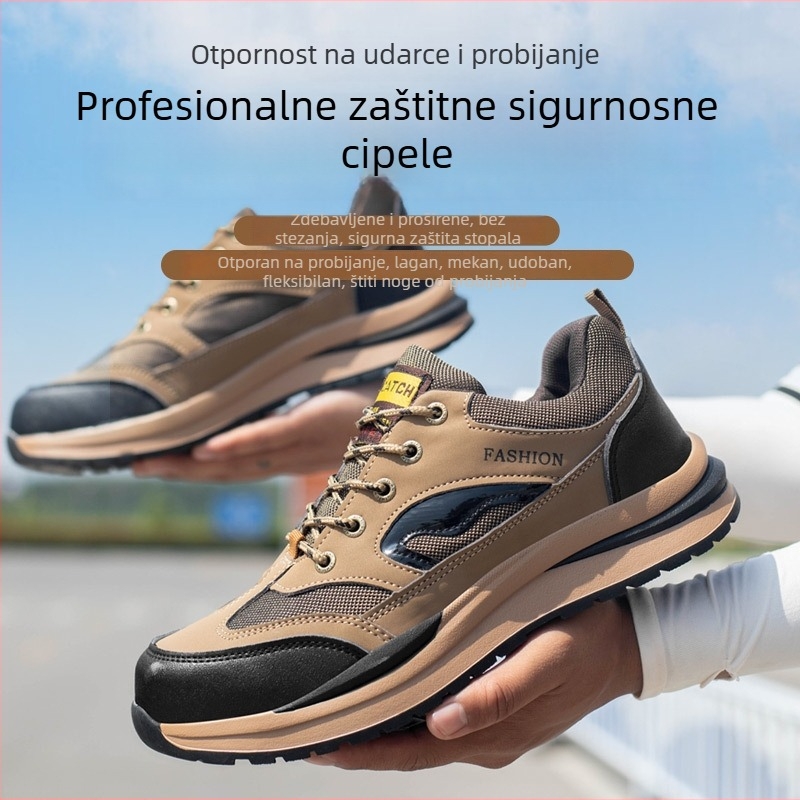 Muške cipele za sigurnost za planinarenje – prozračne mikrovlakno koža + platno, niski gornji dio, čelični vrh, otporne na udarce i probijanje