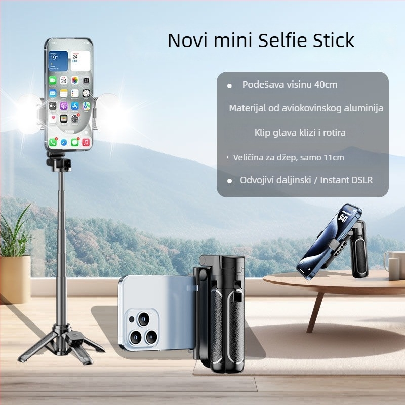 Z40 Bluetooth selfie štapić s daljinskim upravljanjem, ABS+aluminijska legura, četveronožni držač i rasvjeta za dopunu