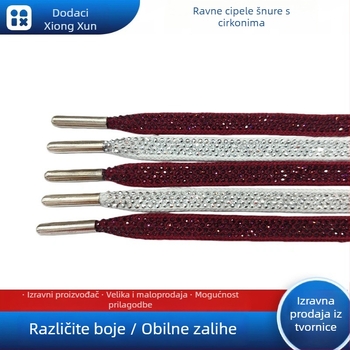 Rhinestone ravna vezica za tenisice — model ZS07, pogodna za sportske tenisice, čizme i svakodnevne cipele; stil: ravna vrpca, elegantan dnevni izgled; duljina 140
