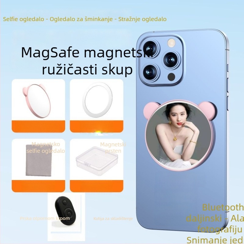 Magnetsko ogledalo za selfie za pametne telefone s stabilizacijom slike, Bluetooth i daljinskim upravljačem, univerzalni stil, plastična konstrukcija