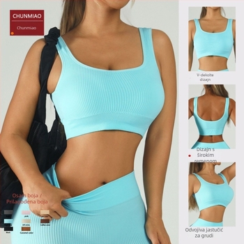 Ženski joga top s umetkom za grudnjak — bezšivan, brzo sušenje, uski kroj (Sastav: Najlon 92% + Spandeks 8%; Vlažnost odvodi; Model: Slim; Duljina: Chest-length; Uključuje prsni umetak)