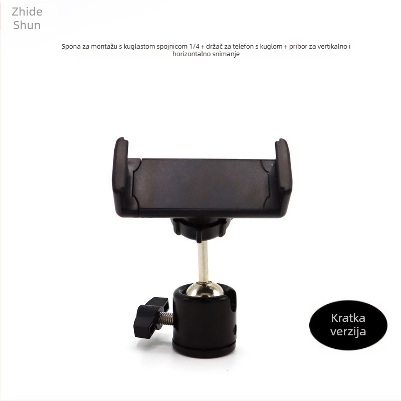 Metalni držač za mobitel s dvostrukim kugličnim zglobom, 360° rotacija, vijčani priključak, oko 100 g, za prijenos uživo