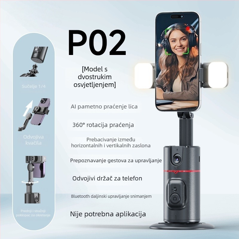 Gimbal za mobitel s prepoznavanjem lica, 360° panoramsko praćenje, stoni držač, Bluetooth daljinski upravljač, stabilizacija slike