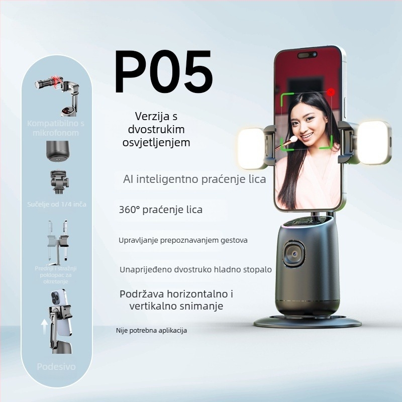 Gimbal za mobitel s prepoznavanjem lica, 360° panoramsko praćenje, stoni držač, Bluetooth daljinski upravljač, stabilizacija slike