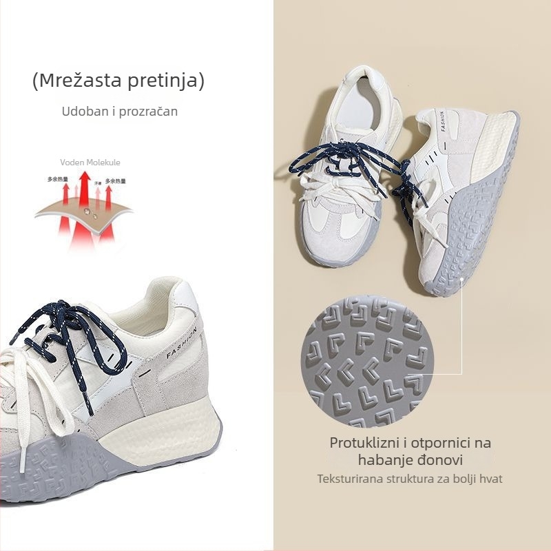 Ženske tenisice za povećanje visine, debeli potplat, visina pete 6–8 cm, vezanje šnurnama