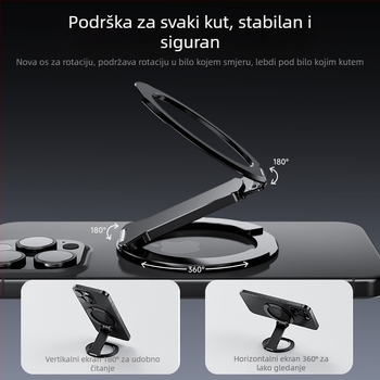 Magnetski držač za telefon s dvostrukim magnetom i proširivim prstenom, aluminijska legura, 2-u-1, MagSafe kompatibilno, otpornost na podrhtavanje