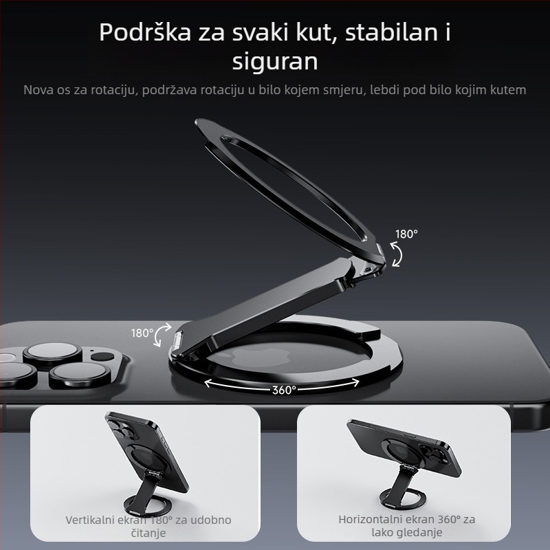 Magnetski držač za telefon s dvostrukim magnetom i proširivim prstenom, aluminijska legura, 2-u-1, MagSafe kompatibilno, otpornost na podrhtavanje