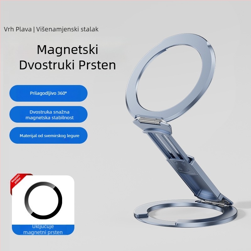 Magnetski držač za telefon s dvostrukim magnetom i proširivim prstenom, aluminijska legura, 2-u-1, MagSafe kompatibilno, otpornost na podrhtavanje