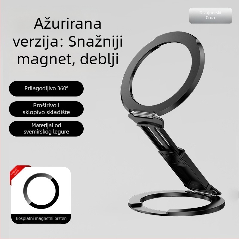 Magnetski držač za telefon s dvostrukim magnetom i proširivim prstenom, aluminijska legura, 2-u-1, MagSafe kompatibilno, otpornost na podrhtavanje