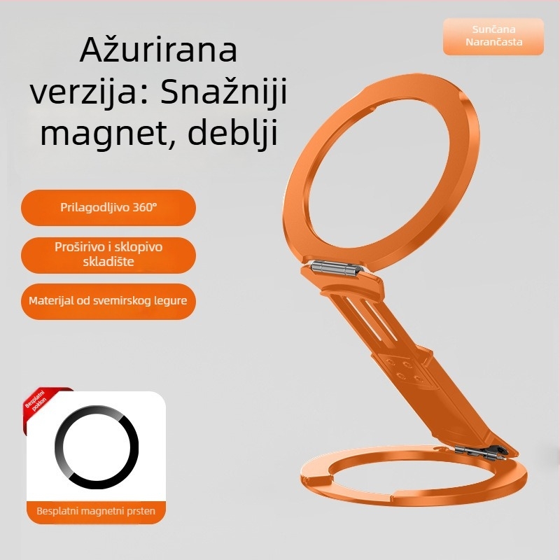 Magnetski držač za telefon s dvostrukim magnetom i proširivim prstenom, aluminijska legura, 2-u-1, MagSafe kompatibilno, otpornost na podrhtavanje