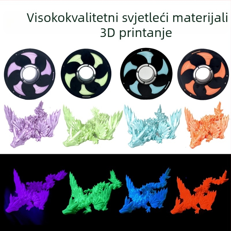 PLA filament za 3D ispis s fosforirajućim efektom — kružno presjek, standardna PLA gustoća, brend Tuosen 3D / Sunsenkj, prilagodljivo pakiranje