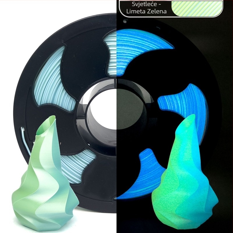 PLA filament za 3D ispis s fosforirajućim efektom — kružno presjek, standardna PLA gustoća, brend Tuosen 3D / Sunsenkj, prilagodljivo pakiranje
