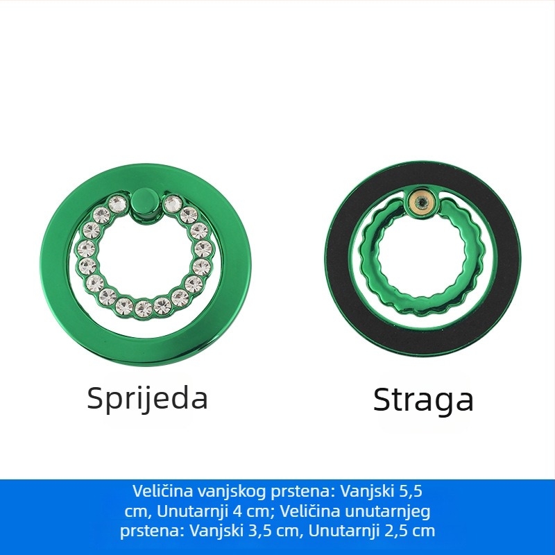 Magnetski držač telefona i stalak, prsten za telefon od cinkovog legura, lagan i prilagodljiv s dijamantnim ugradnjama