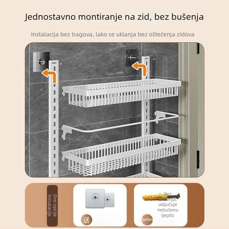 Stalak za skladištenje iza vrata, zidni, 1 etaža, od karbonskog čelika, bez bušenja, kuhinja i kupaonica