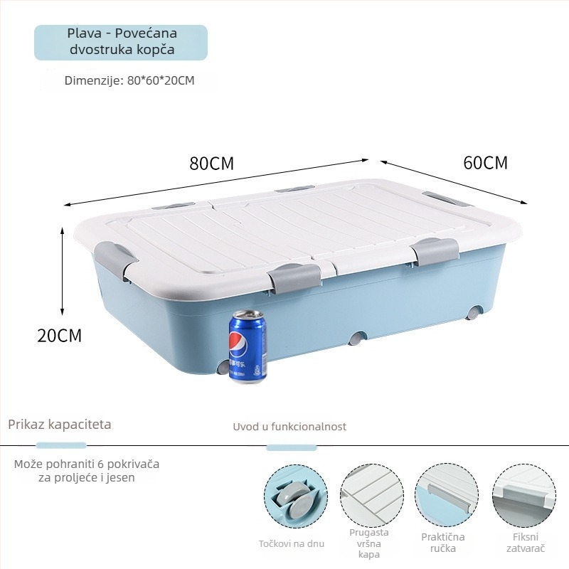 Kutija za skladištenje ispod kreveta s kotačićima i dizajnom ladice, 18 L, PP plast, otporna na prašinu i vlagu.