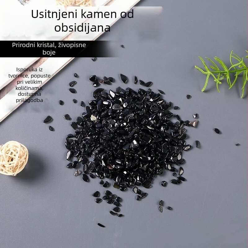 Obsidijan kristalni šljunak – dekor za akvarij i krajolik; Materijal: obsidijan; Kod proizvoda: Obsidian gravel; Pakiranje: PP vrećica; Stil: moderni minimalistički