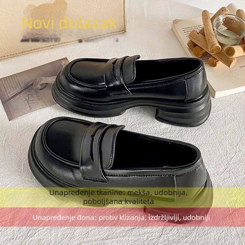 Ženske loaferice, okrugli vrh, gornji dio od sintetičke kože, korejski stil, gumena potplat