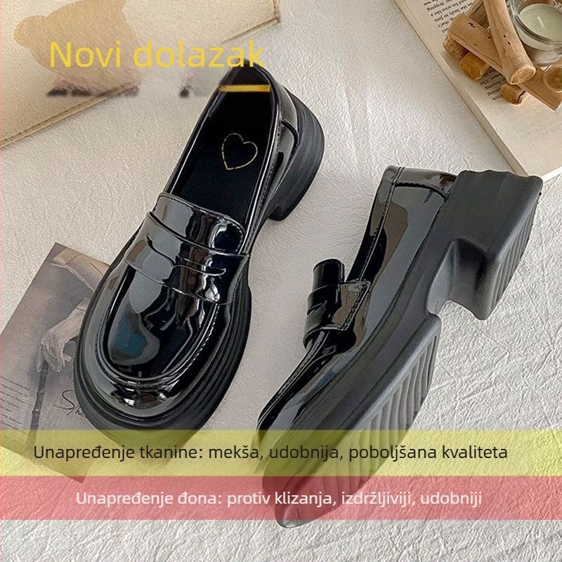 Ženske loaferice, okrugli vrh, gornji dio od sintetičke kože, korejski stil, gumena potplat