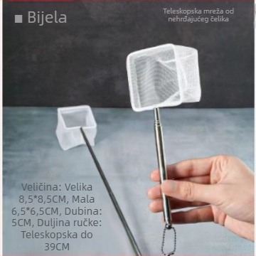 Teleskopska 3D mreža za akvarij za hvatanje guppi, betta i ukrasnih riba, od nehrđajućeg čelika