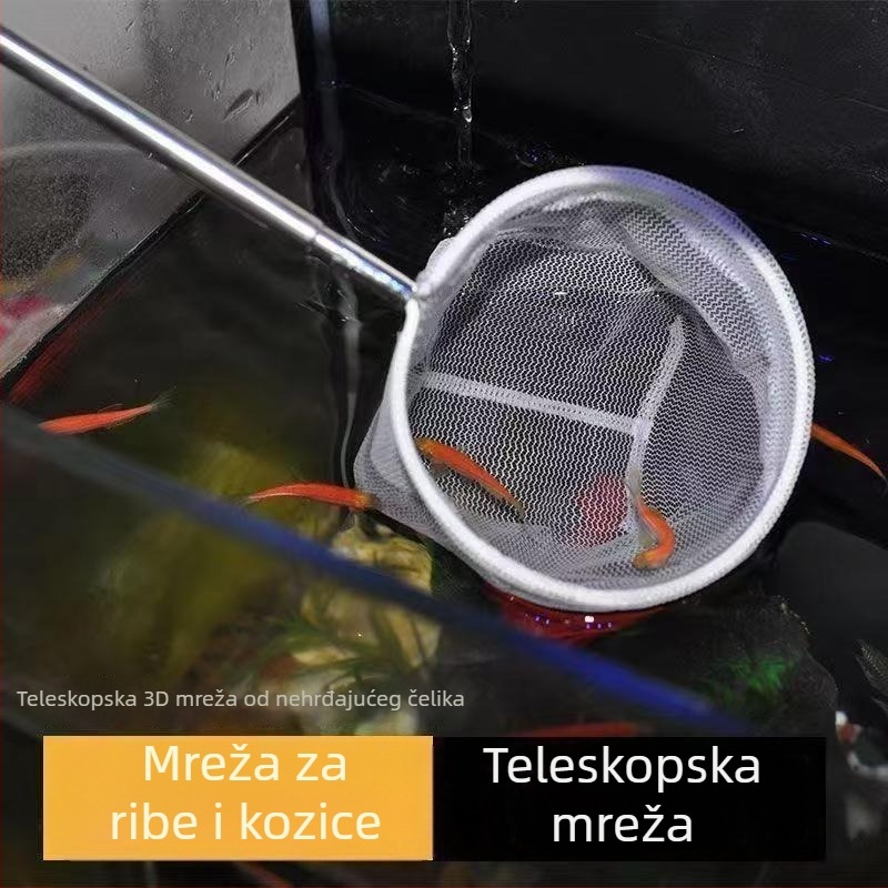 Teleskopska 3D mreža za akvarij za hvatanje guppi, betta i ukrasnih riba, od nehrđajućeg čelika