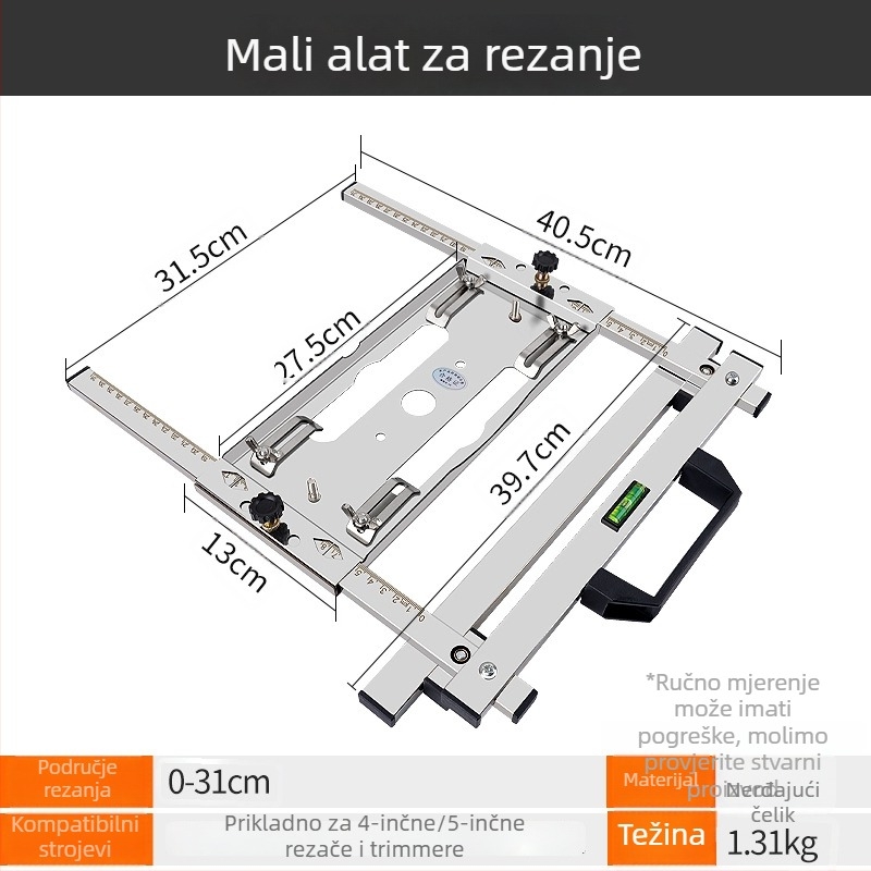 Alat za rezanje i obradu drvenih ploča s prijenosnom pilom i podrškom za pozicioniranje