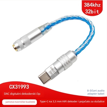 Kabel Type-C na 3,5 mm s DAC digitalnim dekodiranjem, bakreni vod s srebrnim premazom, model LC-0001