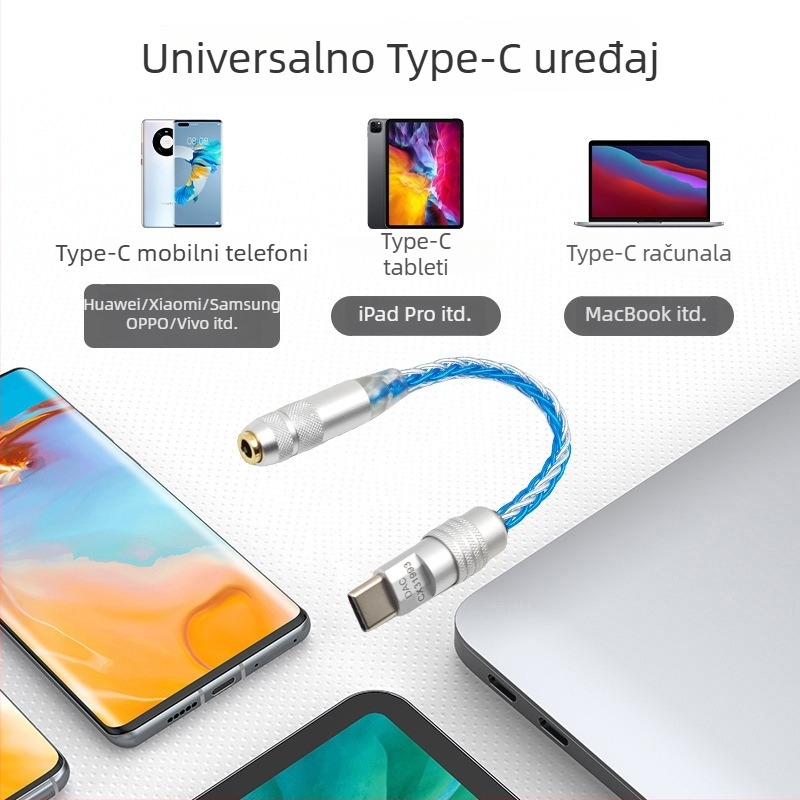 Kabel Type-C na 3,5 mm s DAC digitalnim dekodiranjem, bakreni vod s srebrnim premazom, model LC-0001