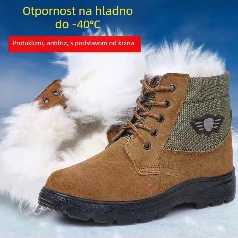 Zimske čizme od prave kože, vunena podstava, protuklizna gumena potplata, zaobljen nos