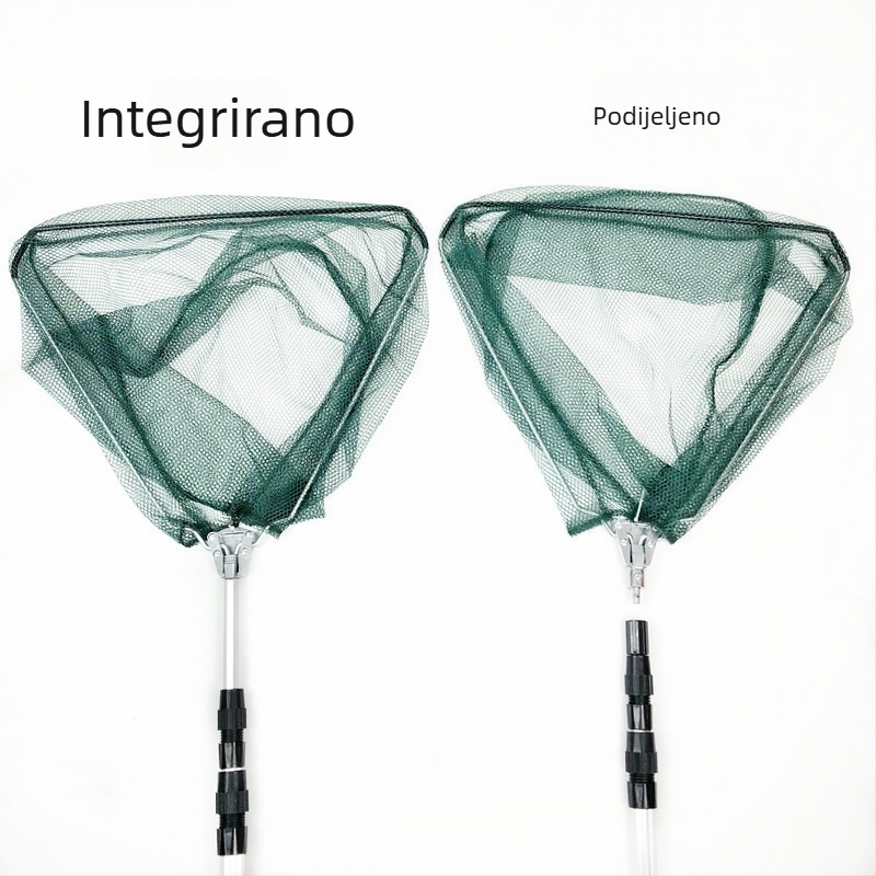 Mreža za izlov ribe od aluminijskog legura, sklopiva trokutasta mreža, teleskopska šipka, odvojiva mreža za izlov