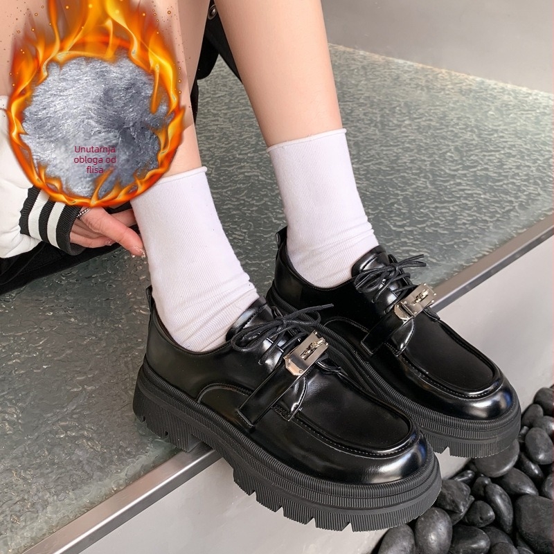 Ženske loaferice od sintetičke kože, okrugli vrh, debeli 6–8 cm pet, vezanje