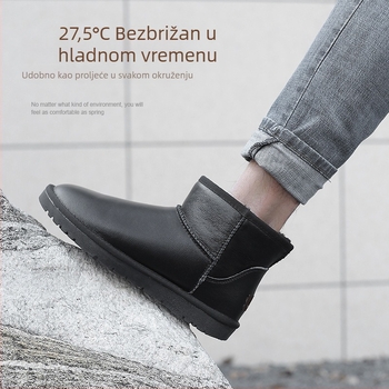 Unisex zimske cipele za snijeg – gornji dio od dvostruke teleće kože; unutarnji od umjetnog pliša; potplat od teleće tetive; protuklizne; niski pet 1–3 cm