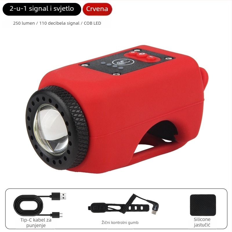 Prednje svjetlo za bicikl s USB punjivim rogom, dječji zvončić, LED svjetlo, vodootporna MTB oprema