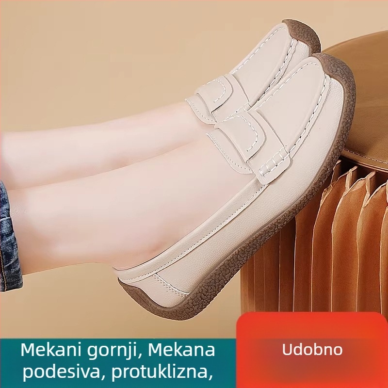 Ženske kožne loaferice, okrugli vrh, niski pet 1–3 cm, slip-on, protuklizna TPR obuća, gornji dio od dvostruke kože krave, podstava od svinjske kože, proljeće 2026
