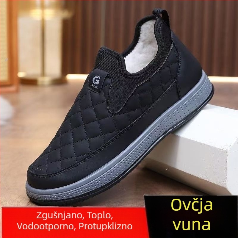 Muške zimske papuče od platna s debelim podstavom i ravnom potplatom