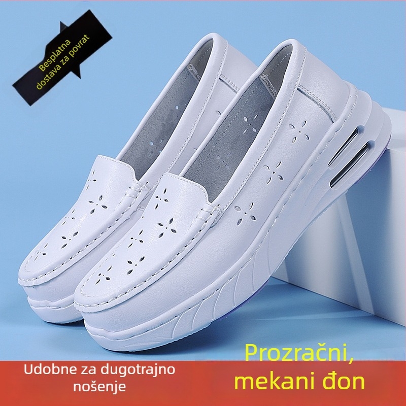 Ženske medicinske cipele od prave kože za bolnice — okrugli vrh prsta, srednja visina potpetice 3-5 cm, lagane, prozračne, protuklizne, EVA potplat