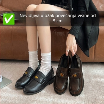 JK kožne cipele s debelim potplatom, japanski stil, skriveno podizanje visine 5 cm, okrugli vrh prsta