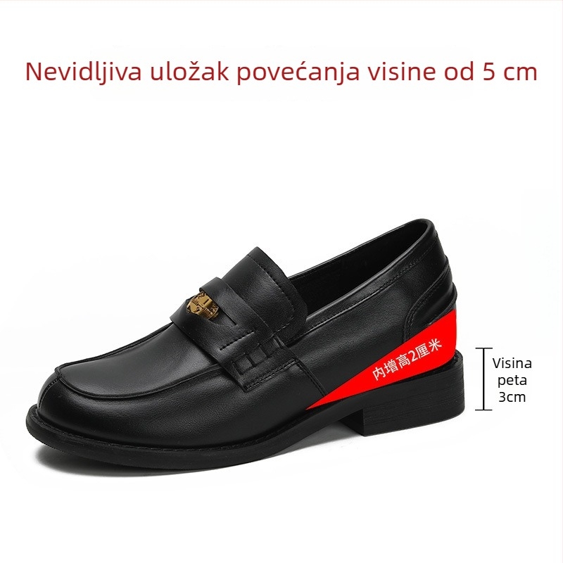 JK kožne cipele s debelim potplatom, japanski stil, skriveno podizanje visine 5 cm, okrugli vrh prsta