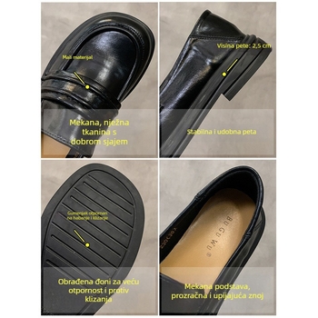 Ženske loaferice, britski retro stil, zaobljena nosnica, visina pete 3-5 cm, unutarnja mikrovlakna, gumeni potplat
