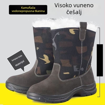 Unisex zimske čizme za snijeg, ručno izrađene, gornji dio s krznom, vodootporne, unutrašnjost od vune i krzna, gumena potplat