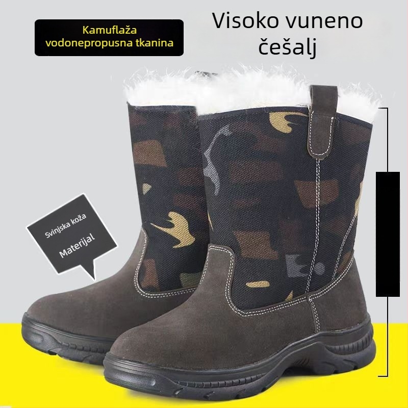 Unisex zimske čizme za snijeg, ručno izrađene, gornji dio s krznom, vodootporne, unutrašnjost od vune i krzna, gumena potplat