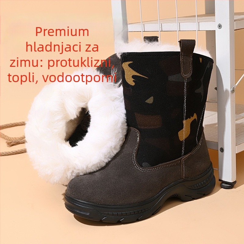 Unisex zimske čizme za snijeg, ručno izrađene, gornji dio s krznom, vodootporne, unutrašnjost od vune i krzna, gumena potplat