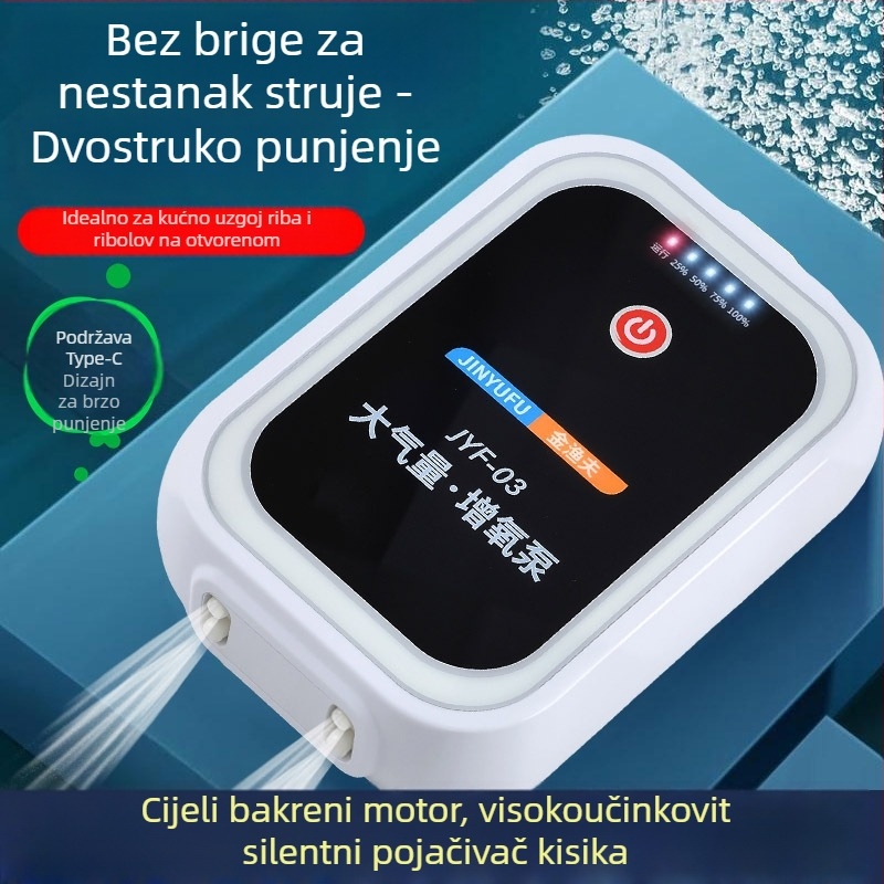 Prijenosna punjiva pumpa za kisik za vodu — izuzetno tiha oksigenacija za žive ribe — Težina 350