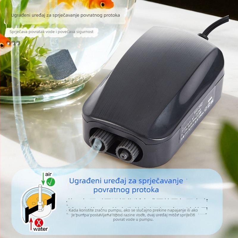 Pumpa za kisik u akvariju s prilagodljivim dvostrukim izlazom, 2,5 W, tih kućni oksigenator