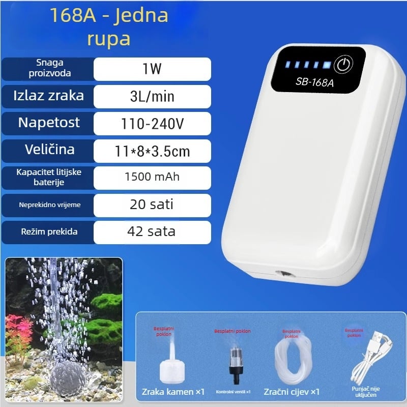 Songbao pumpa za zrak za akvarij USB, napajanje AC/DC, mali model za kućnu upotrebu, težina 285 g