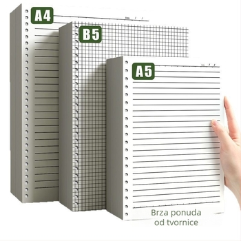 Zamjensko jezgro za blok s slobodnim listovima s horizontalnim linijama i mrežom, Daolin papir, 60 listova, 26 rupa, šifra ZH-1001