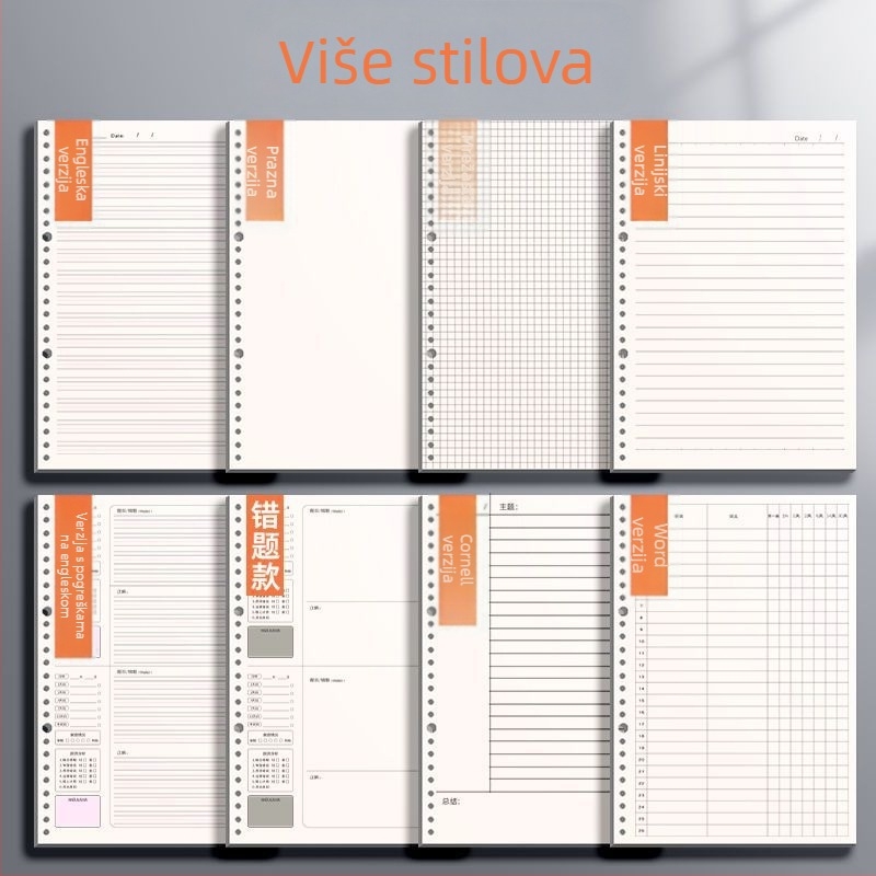 Zamjensko jezgro za blok s slobodnim listovima s horizontalnim linijama i mrežom, Daolin papir, 60 listova, 26 rupa, šifra ZH-1001