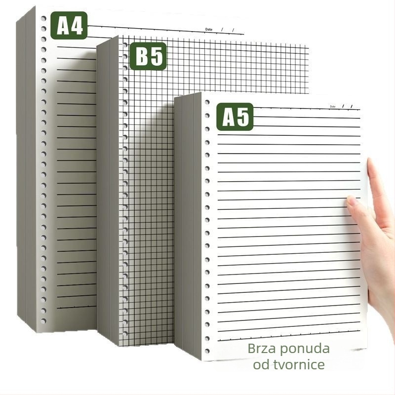 Zamjensko jezgro za blok s slobodnim listovima s horizontalnim linijama i mrežom, Daolin papir, 60 listova, 26 rupa, šifra ZH-1001