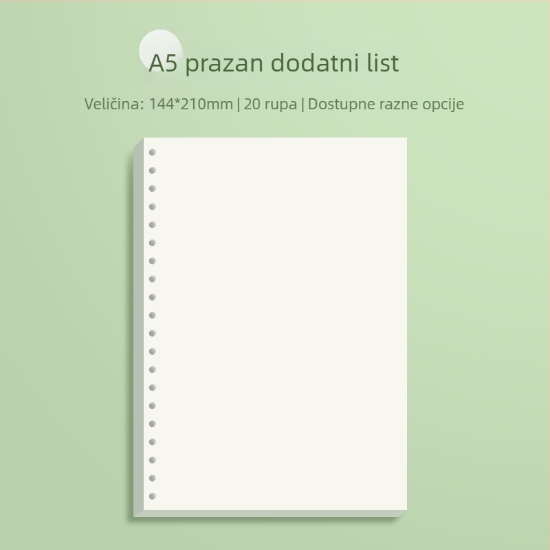 Zamjensko jezgro za blok s slobodnim listovima s horizontalnim linijama i mrežom, Daolin papir, 60 listova, 26 rupa, šifra ZH-1001